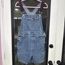 Vintage 90's Tommy Hilfiger Womens Shortalls Carpenter Overalls Size M Bib Spell