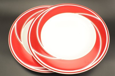 Epoch Lava SALAD PLATES Set of 2 Red & White Porcelain On the Go Vintage