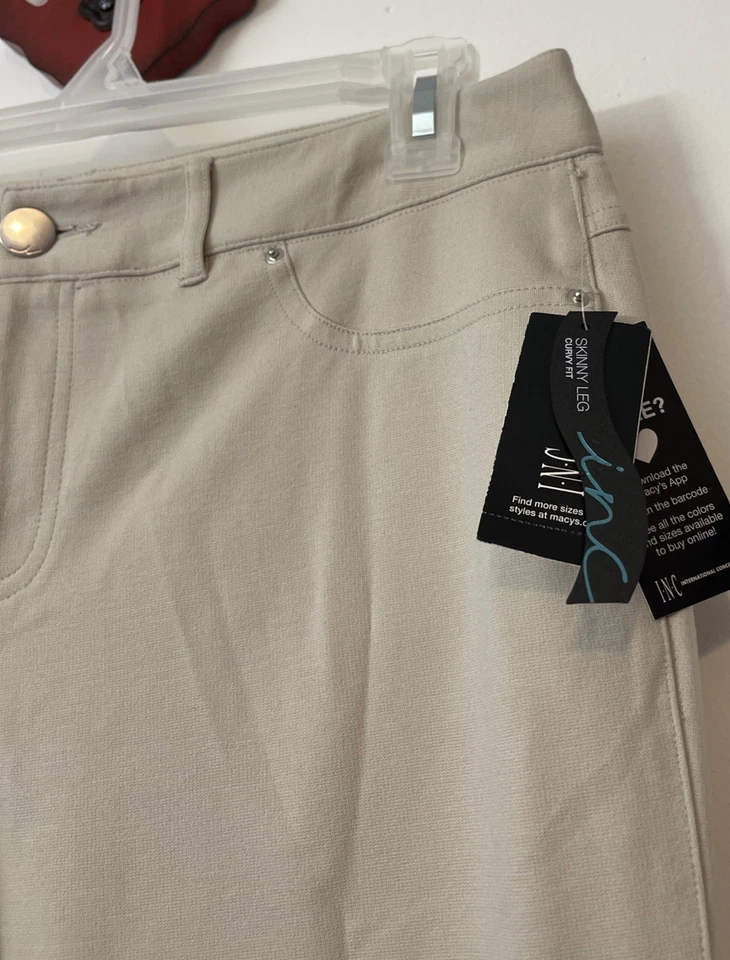 INC International Concepts Size 12 Beige Skinny-Leg Curvy-Fit Pants NWT! A5609 - Image 3 of 4