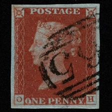 SG8 (BS38) 1d Red Imperf Plate 49 - OH - 4 Margin - Fine