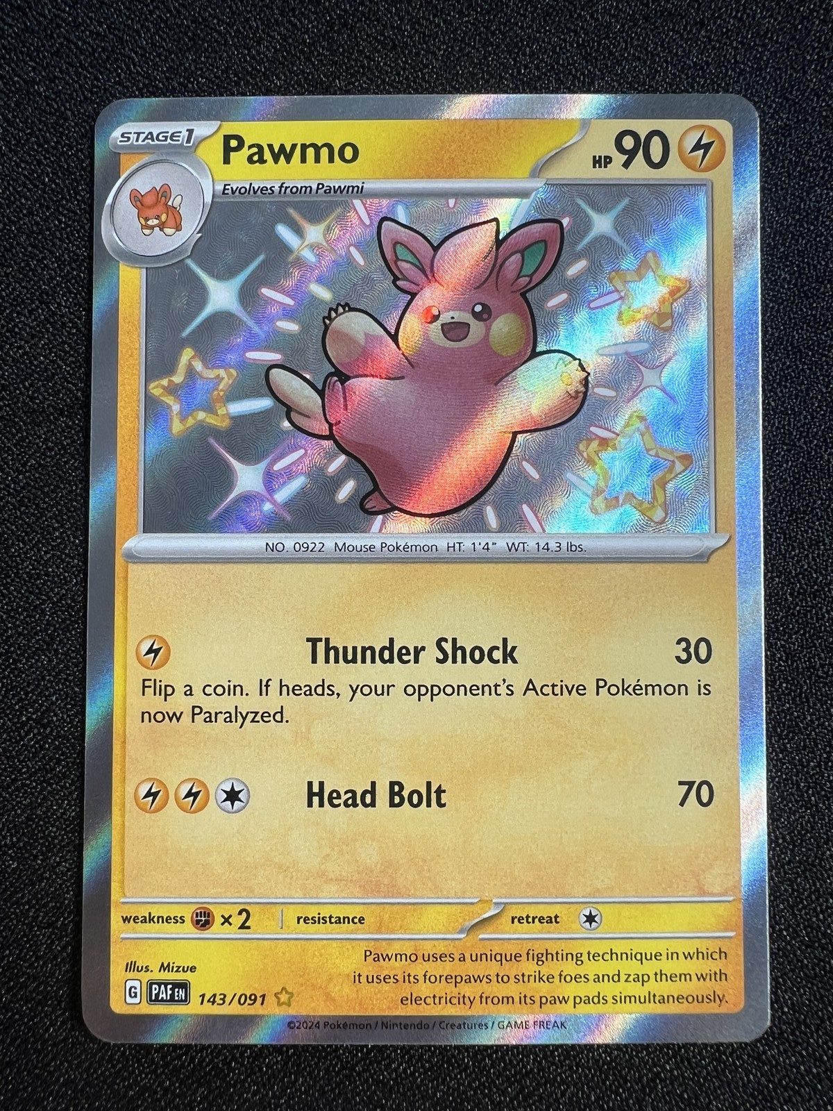 Pawmo 143/091 SV: Paldean Fates Shiny Rare NM