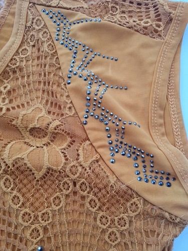 Ladies Beaded Top Shuang Qin Size 2XL Mustard Lace 30022 - Picture 4 of 13