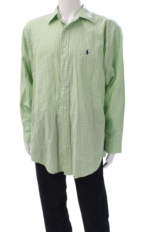 Ralph Lauren Blue Label Men Point Button-Up Green Check Long Sleeve Size M