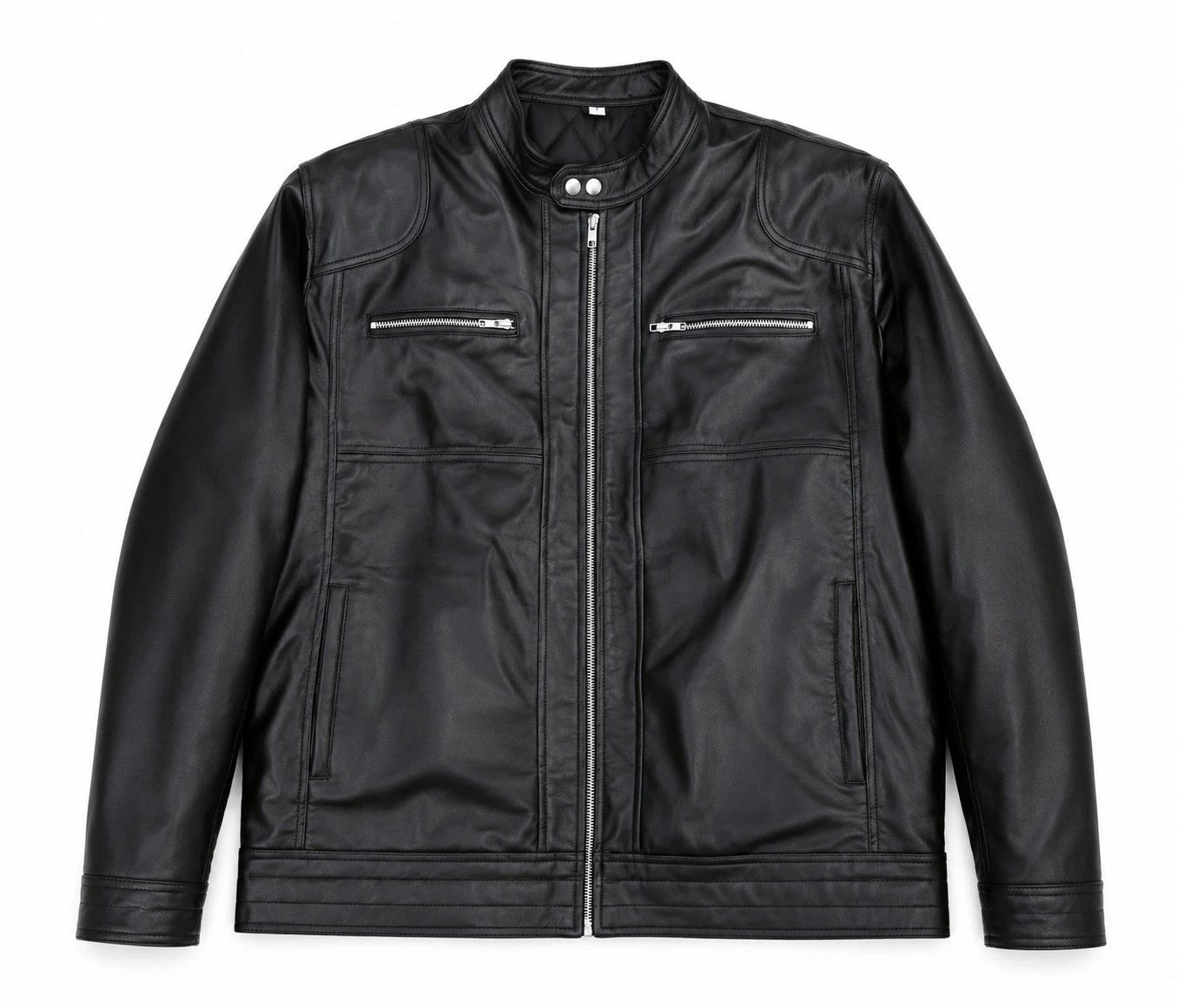 Men's Black Classic Cafe Racer Style Biker Real Sheep Skin Leather Jacket