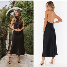 NWT Show Me Your MuMu Dress Jasmine Halter Midi in Satin Black