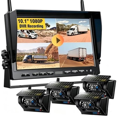 Wireless Magnetic Solar Backup Camera 1080P 10.1'' DVR for Monitor RV Truck Ship
