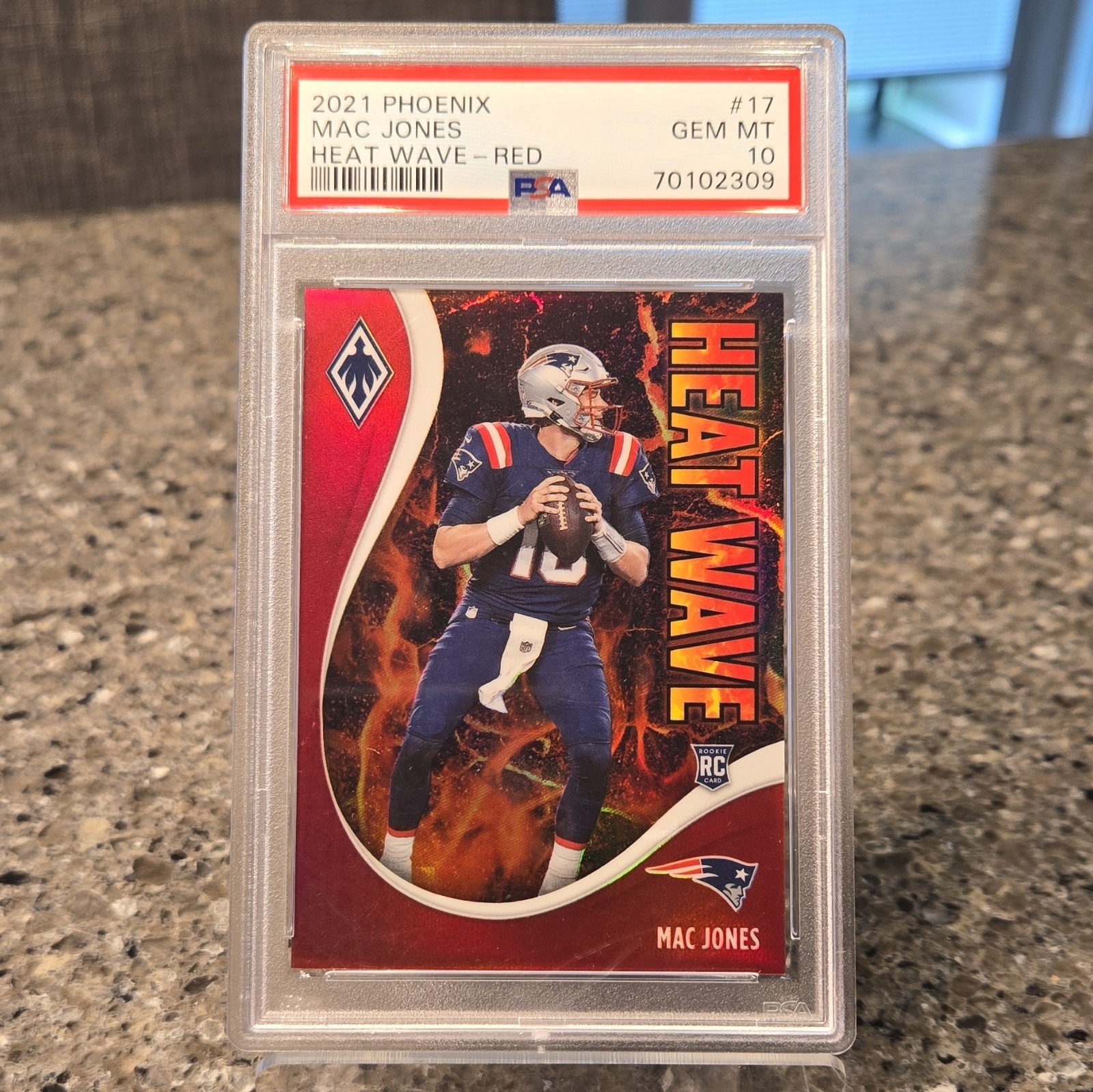 Panini 2021 Phoenix Heat Wave Mac Jones RC #17 Red 165/199 Patriots PSA 10