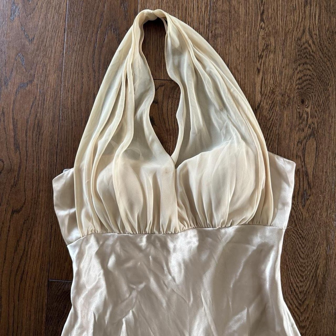 David's Bridal Women's Formal Gown Size 14 Champagne Satin Halter Floor Length