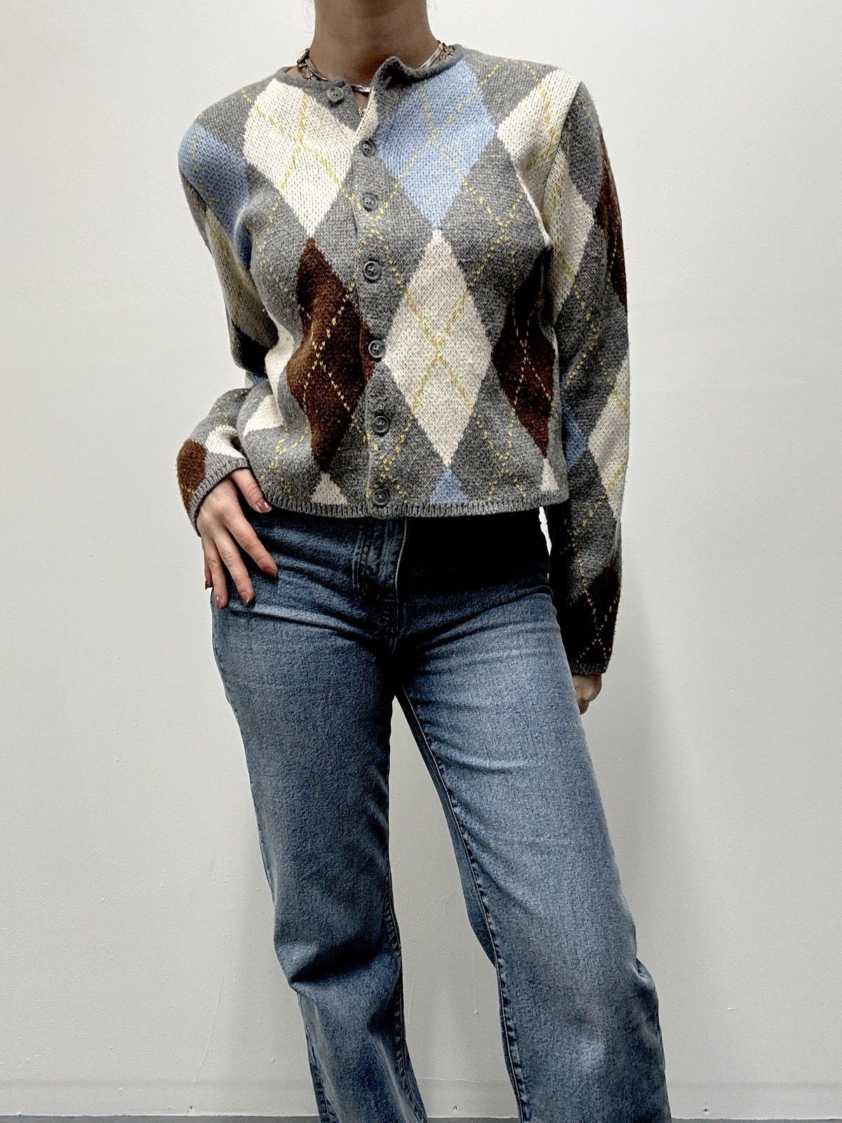 Aligne Size Small Grey Multicolour Button Up Knit… - image 1