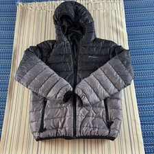 Eddie Bauer Jacket Youth Large 14/16 Black Gray Hooded Down Puffer Coat Boys
