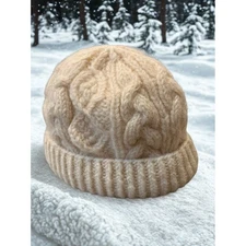 NWOT Handmade cabincore Wool cable Knit Fleece Lined Ski Granola Hat Gorpcore