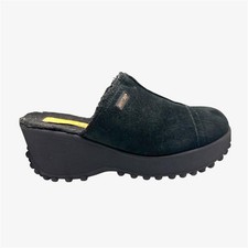 Rocket Dog y2k platform black sueded clogs faux fur lining lug sole - 9