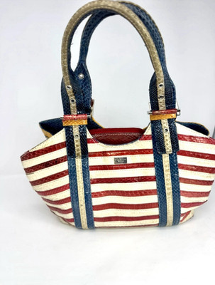 Tosca Blu Multicolor Striped Snakeskin Patriotic Satchel