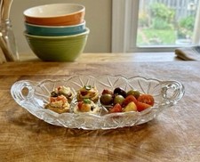 Indiana Glass Lily Pons Relish Dish Clear Pressed Glass Vintage Floral Pattern