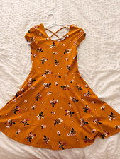Clockhouse Fit & Flare Short Dress Short Sleeve Orange Floral Strappy XS Women