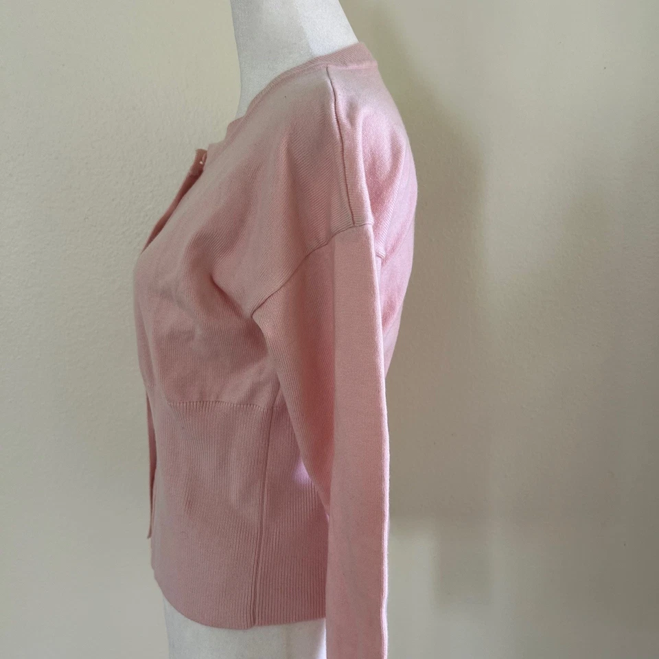 Cárdigan de algodón para mujer talla M rosa suéter con botones manga larga puño con botones Foto 3 de 4