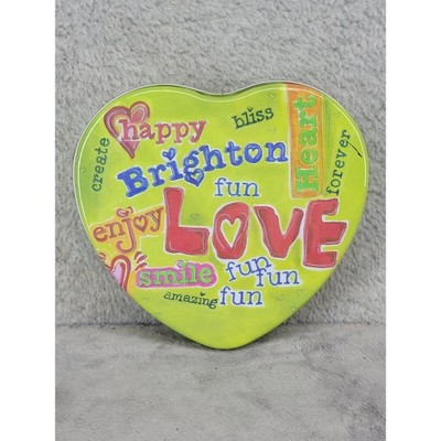 Brighton Heart Tin Jewelry Box Lime Green Love Happy Fun Graphic Trinket Case