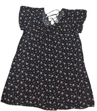 Libian Dress Woman 3X Black Floral Boho Short Sleeves Lace Back Flowy Peasant