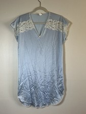 Vintage Petra Fashions Blue Nylon White Lace Nightgown Size M USA Made