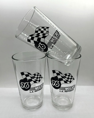 Rare HTF 76 Los Angeles Refinery Nascar- Libbey Pint Glasses - Set of 3