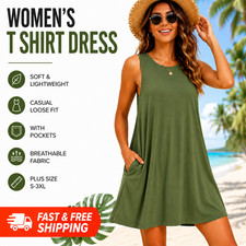 Women's Summer T Shirt Dress Casual Beach Cover Up with Pockets Plus Size