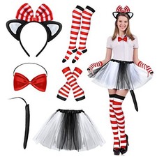 Cat Costume Set Tutu Skirts Ear Headband Bowtie Black Cat Tail Arm Warmers