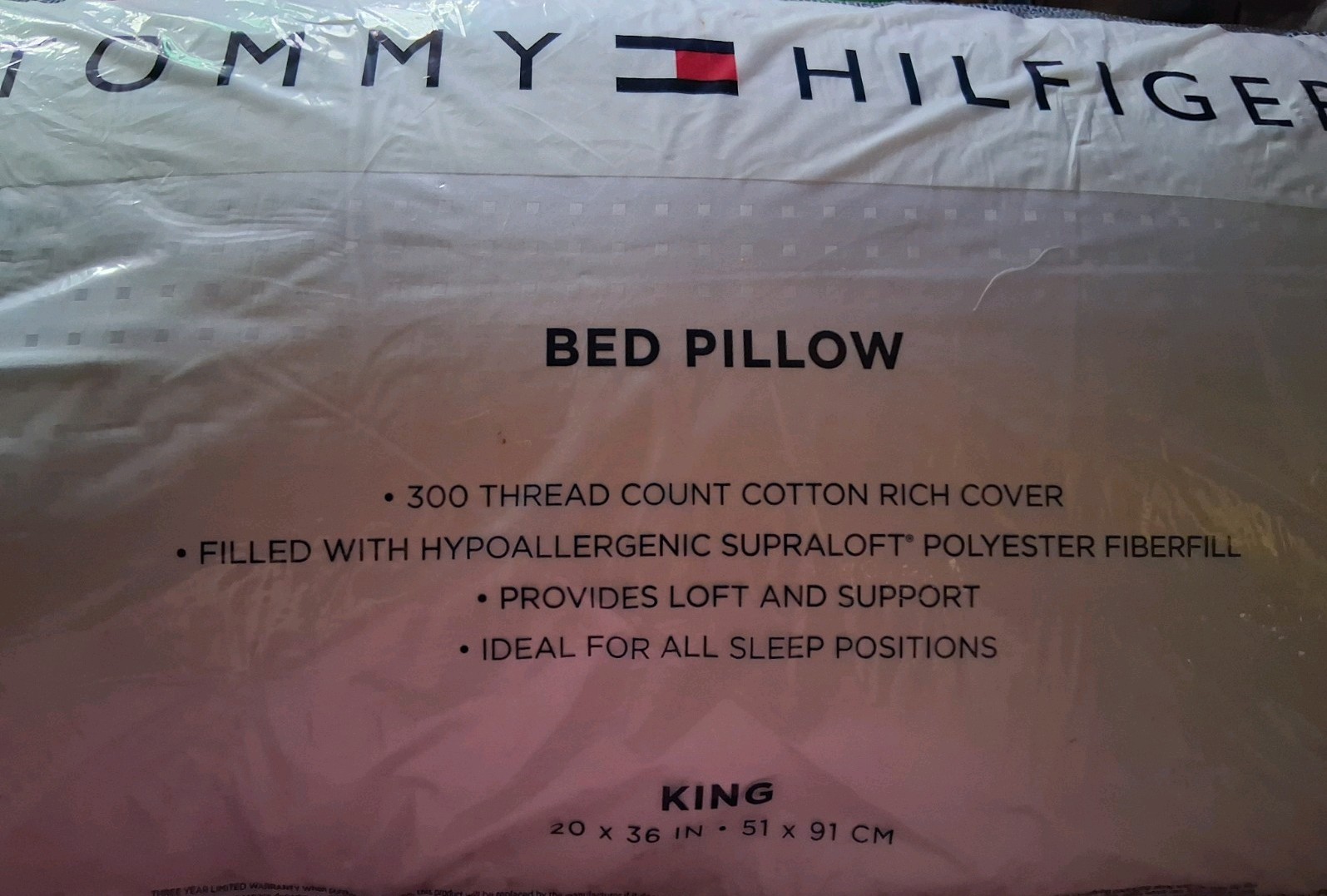 New Tommy Hilfiger Hotel Style King Size Soft Medium Bed Pillow 300 Count White