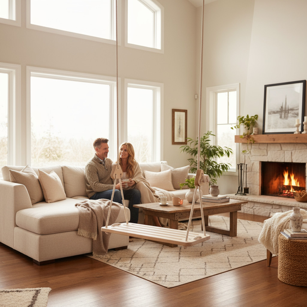 Holzschaukel mit Baumwollseil, Schaukelbrett für Kinder und Erwachsene 48x23x2cm