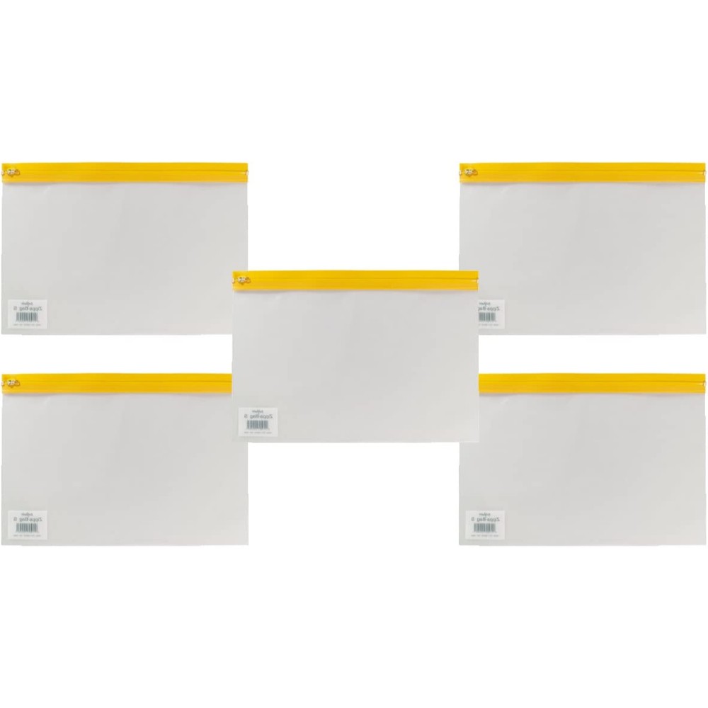Snopake A4 Plus Zip Bag Yellow Zippi Zippa Transparent Seal Bags - Pack 5