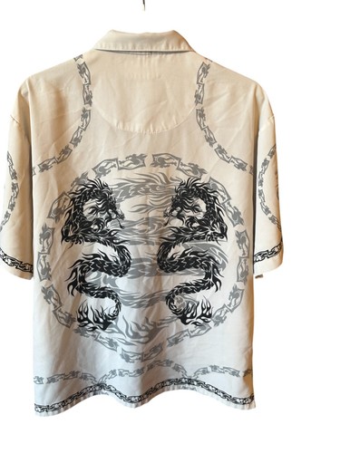 Vintage Dragon No Boundaries Shirt Large Cream Dragons Asian Button Down - Picture 7 of 17