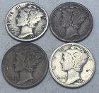 1934-D MERCURY DIME - TEN CENTS - LOT OF 4 - SILVER