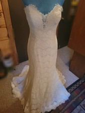 Allure Bridals White Sequined Asymmetric Hem Gown Wedding Dress 8 