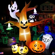 TCFUNDY 8FT Halloween Inflatable Scary Tree with Ghost, Pumpkin & Owl Decor