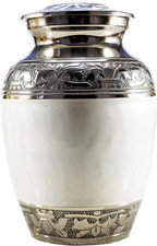 Elegant Brass  White Cremation Urn for Ashes - 6" Medium Memorial Jar