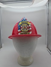 Kids Plastic Fireman Helmet Serving Protecting Junior Fire Chief Red Party