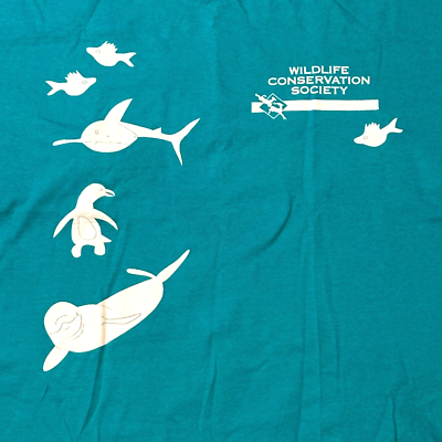 Vtg Wildlife Conservation Society Aquarium Teal T-Shirt Tee Sz L