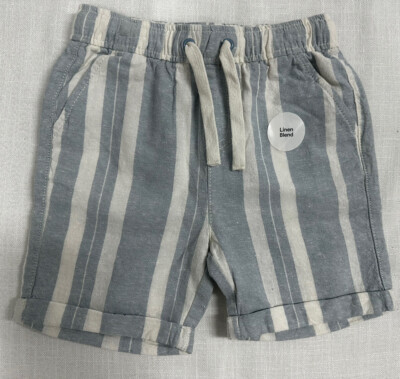 Anko Boys Linen Drawstring Shorts W/ Pockets Blue & White Stripes SZ 4 NEW BNWT