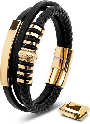 Pulsera Cuero Premium Para Hombre Cierre De Acero Inoxidable Tres Colores Nueva