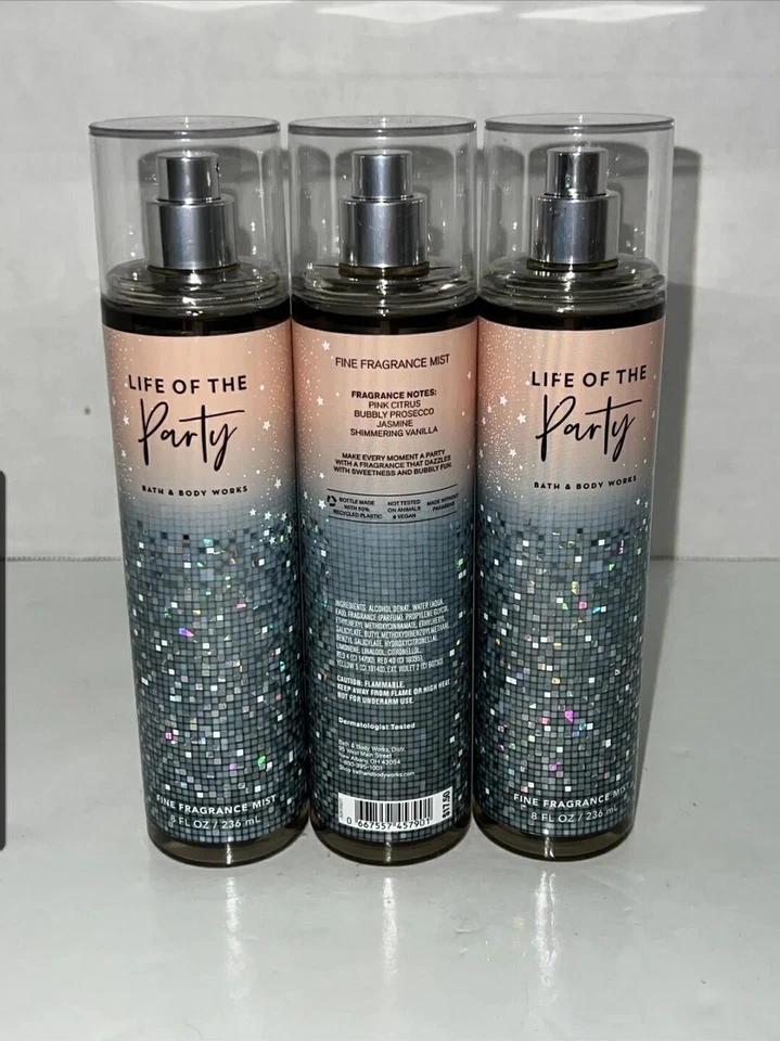 CONJUNTO DE 3~Bath & Body Works LIFE OF THE PARTY Fine Fragrance Mist 8oz NOVO~RARO! - Imagem 2 de 2