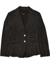 Les Copains Womens 2 Button Blazer Jacket Uk 14 Medium Grey Pinstripe Ah06