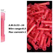 Red NYLON 22-18 Ga AWG Gauge Wire Butt Connectors Tin Copper Terminals20-200PCS