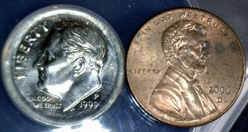 1999 ANACS HUGE Broad Struck CH BU Roosevelt Dime + Blank + Scrap Web 3 Coin LOT - Picture 3 of 9