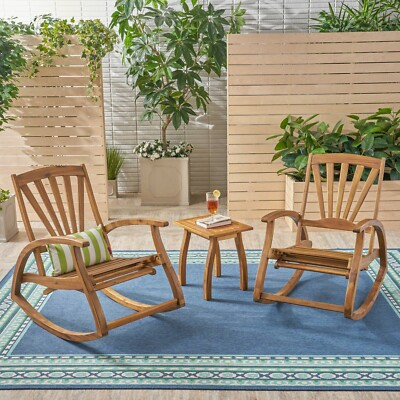 #ad Clark Acacia Wood Rocker Recliners with Side Table For Porch and Patio $403.39