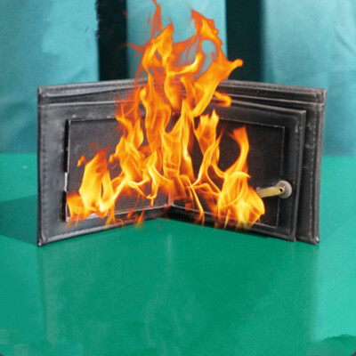 Magic Trick Leather Flame Fire Wallet Magician Stage Perform Street Prop Show