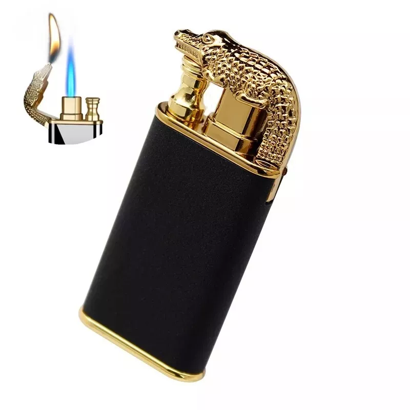 New creative crocodile double fire jet flame cigarette lighter refillable UK sel