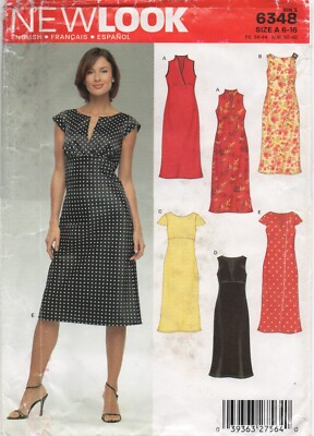 New Look Schnittmuster 6348 Kleid Empire Taille Wickel Mieder Flatter Größe 6 - 16