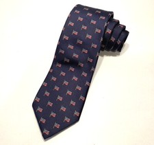 Horchow Navy Blue American Flag Tie -July 4th - 100 Silk - 56" x 3"