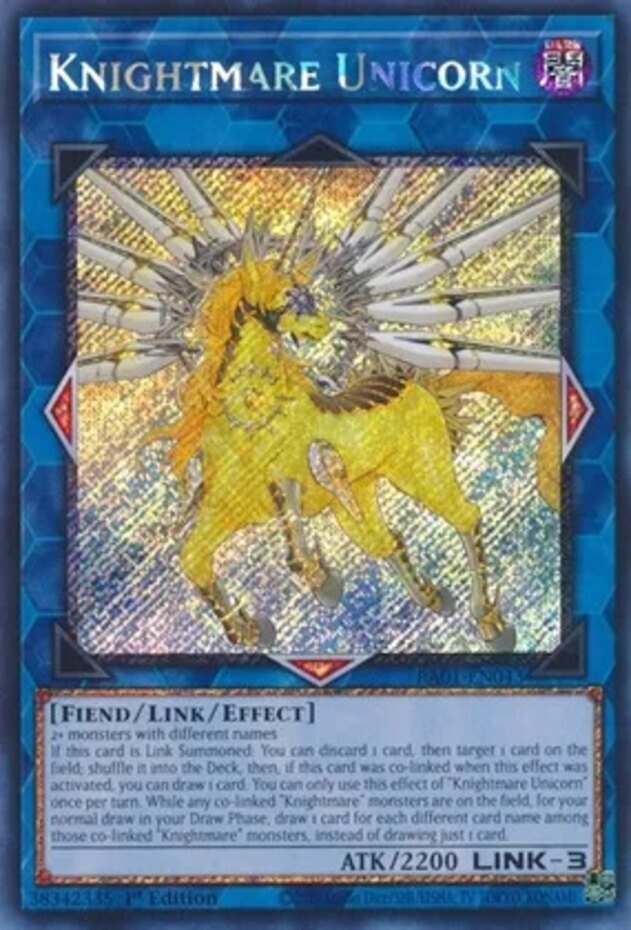 Yugioh! Knightmare Unicorn - RA01-EN043 - Platinum Secret Rare - 1st Edition Nea
