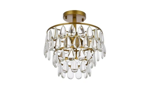 Crystal Tear Drop Flush Mount Ceiling 3 Light Brass Bathroom Bedroom Lighting - Picture 4 of 10