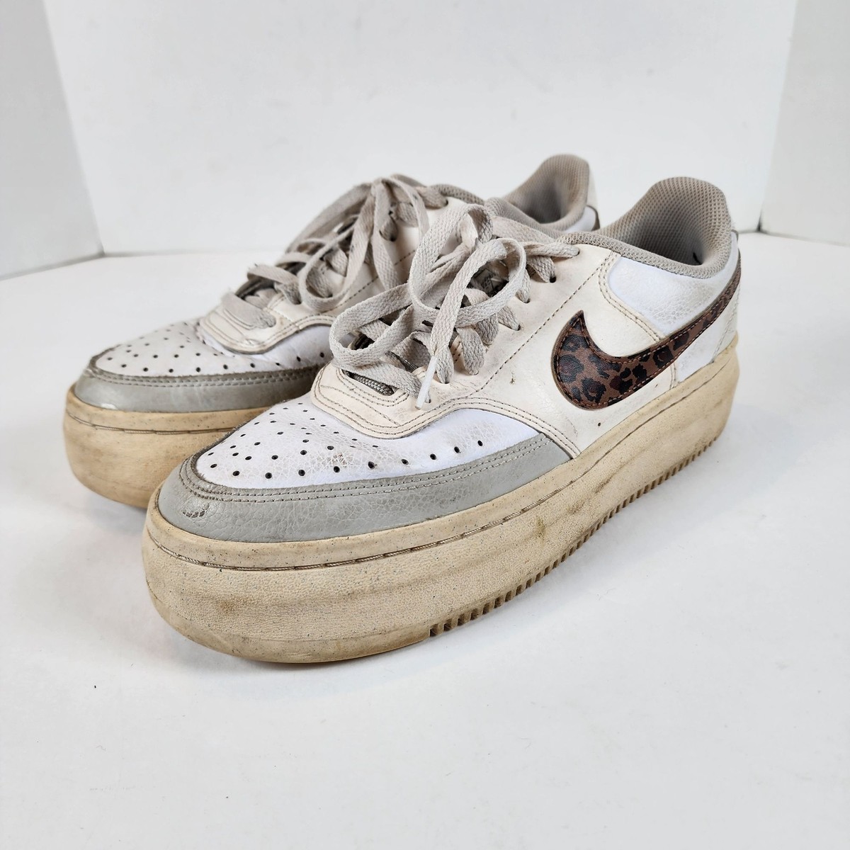 Nike Court Vision Alta Women's Sz 12 Platform Leopard White Shoes DO2791-100